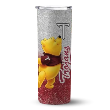Custom Troy Trojans Winnie the Pooh Red Gray Skinny Tumbler