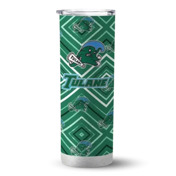 Custom Tulane Green Wave Zipper Leopard Green Skinny Tumbler