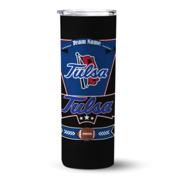 Custom Tulsa Golden Hurricane Helmet Belt Blue Black Skinny Tumbler