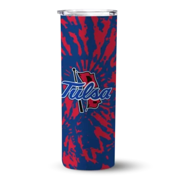 Custom Tulsa Golden Hurricane Metallic Grid Blue Skinny Tumbler