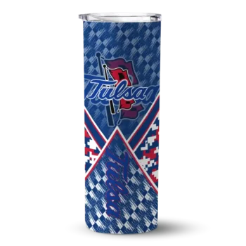 Custom Tulsa Golden Hurricane Monogram Burst Blue White Skinny Tumbler