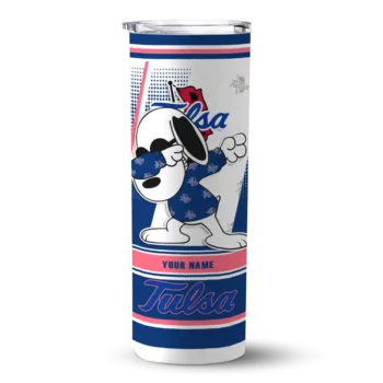 Custom Tulsa Golden Hurricane Snoopy Dog Blue White Skinny Tumbler
