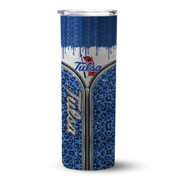 Custom Tulsa Golden Hurricane Sparkle Drip Blue Skinny Tumbler