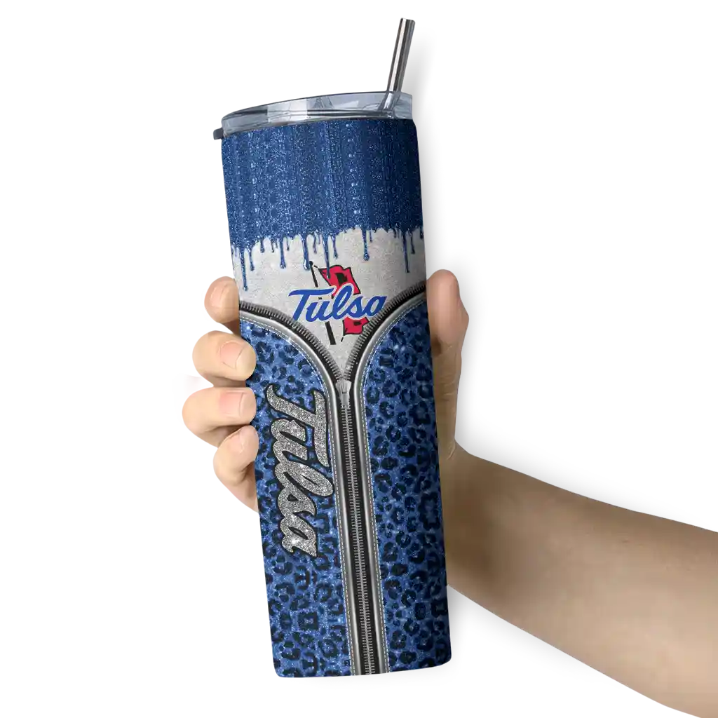 custom-tulsa-golden-hurricane-sparkle-drip-blue-skinny-tumbler-premium-grade.webp