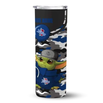 Custom Tulsa Golden Hurricane Yoda Camo Blue Black Skinny Tumbler