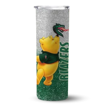 Custom UAB Blazers Winnie the Pooh Green Gray Skinny Tumbler