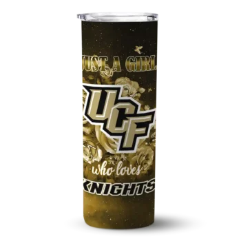 Custom UCF Knights Rose Romance Gold Black Skinny Tumbler