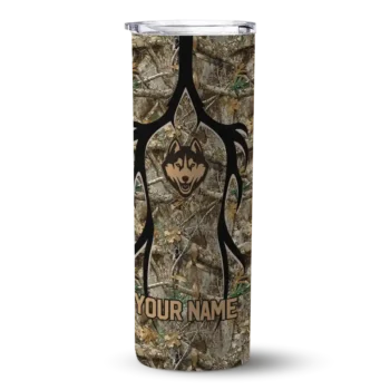 Custom UConn Huskies Antler Flow Camo Skinny Tumbler