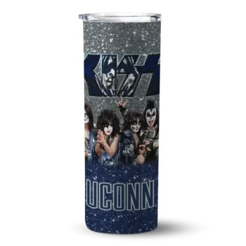 Custom UConn Huskies Kiss Band Grey Skinny Tumbler
