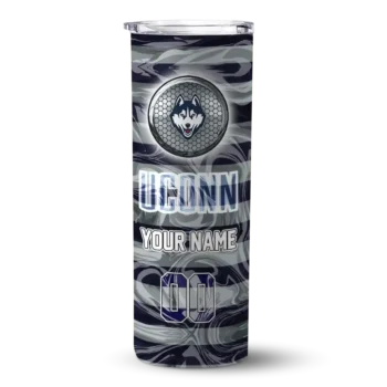 Custom UConn Huskies Patterned Waves Blue Skinny Tumbler