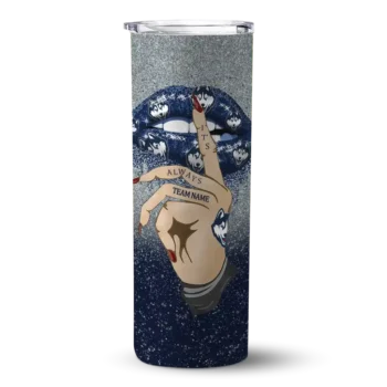 Custom UConn Huskies Sparkle Lips Blue Skinny Tumbler