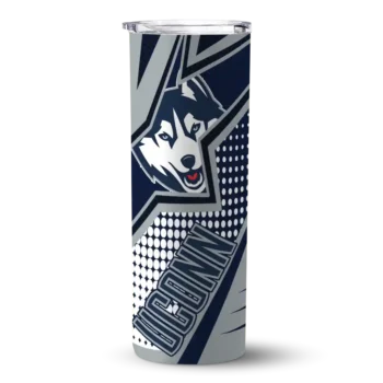 Custom UConn Huskies Web Stripes Blue White Skinny Tumbler