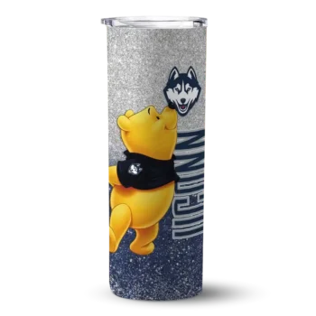 Custom UConn Huskies Winnie the Pooh Blue Gray Skinny Tumbler