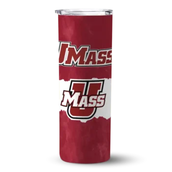 Custom UMass Minutemen Torn Band Red White Skinny Tumbler