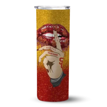 Custom USC Trojans Sparkle Lips Red Skinny Tumbler