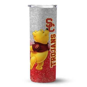Custom USC Trojans Winnie the Pooh Red Gray Skinny Tumbler