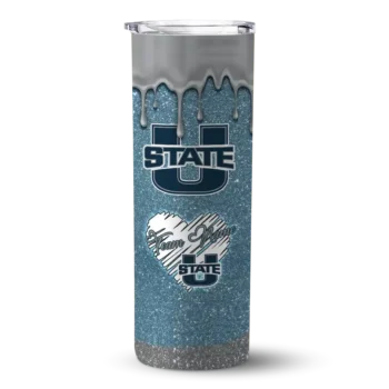 Custom Utah State Aggies Pixel Fade Navy Skinny Tumbler