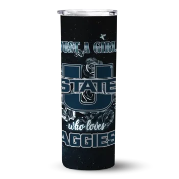 Custom Utah State Aggies Rose Romance Navy Black Skinny Tumbler