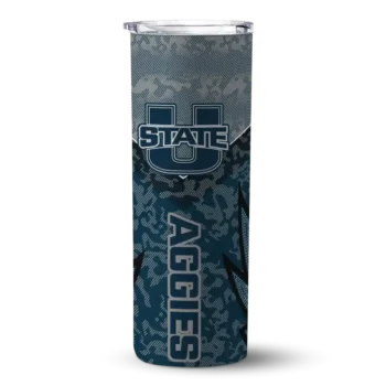 Custom Utah State Aggies Spiral Burst Print Navy Skinny Tumbler