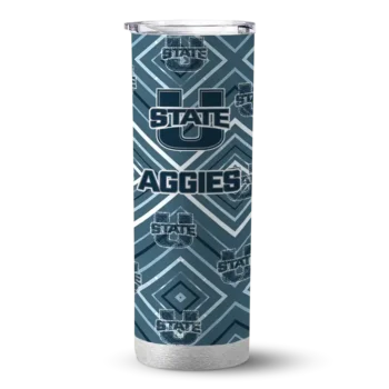 Custom Utah State Aggies Zipper Leopard Navy Skinny Tumbler
