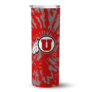 Custom Utah Utes Metallic Grid Red Skinny Tumbler