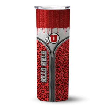 Custom Utah Utes Sparkle Drip Red Skinny Tumbler