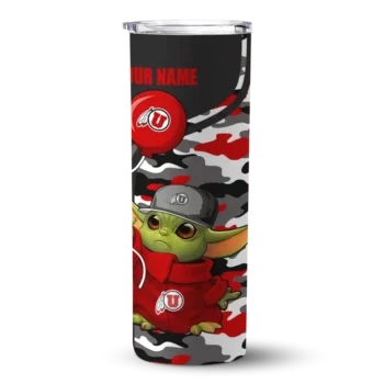 Custom Utah Utes Yoda Camo Red Black Skinny Tumbler
