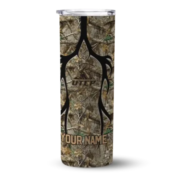 Custom UTEP Miners Antler Flow Camo Skinny Tumbler