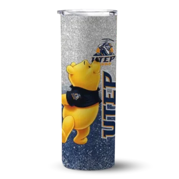 Custom UTEP Miners Winnie the Pooh Blue Gray Skinny Tumbler