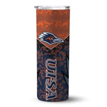 Custom UTSA Roadrunners Spiral Burst Print Orange Skinny Tumbler