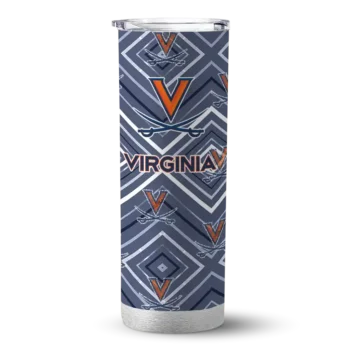 Custom Virginia Cavaliers Zipper Leopard Blue Skinny Tumbler