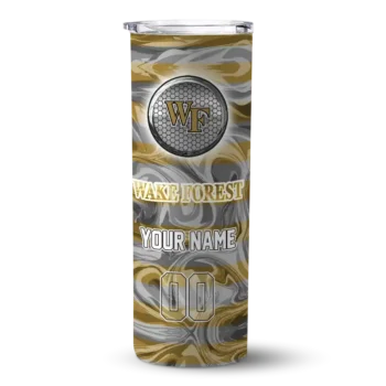 Custom Wake Forest Demon Deacons Patterned Waves Gold Skinny Tumbler