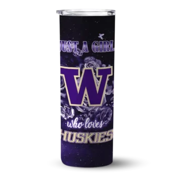 Custom Washington Huskies Rose Romance Purple Black Skinny Tumbler