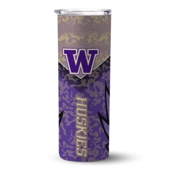 Custom Washington Huskies Spiral Burst Print Purple Skinny Tumbler