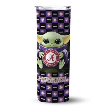Custom Washington Huskies Yoda Cozy Purple Black Skinny Tumbler