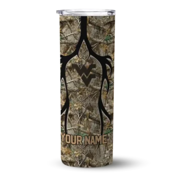 Custom West Virginia Mountaineers Antler Flow Camo Skinny Tumbler