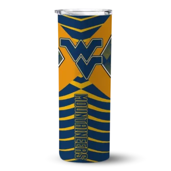 Custom West Virginia Mountaineers Camo Texture Blue Skinny Tumbler