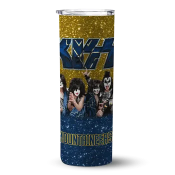 Custom West Virginia Mountaineers Kiss Band Gold Skinny Tumbler