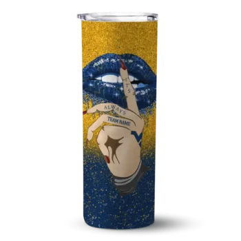 Custom West Virginia Mountaineers Sparkle Lips Blue Skinny Tumbler