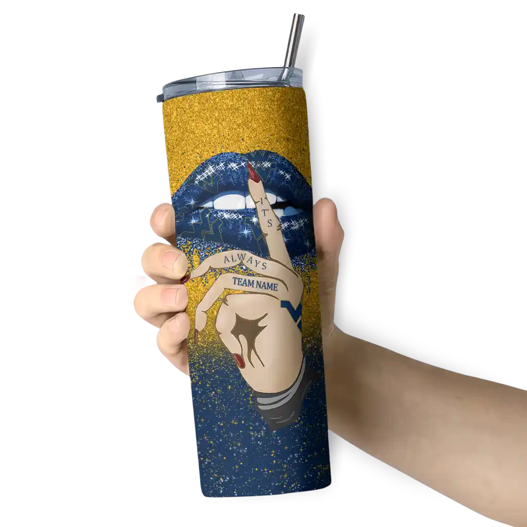 custom-west-virginia-mountaineers-sparkle-lips-blue-skinny-tumbler-premium-grade.webp