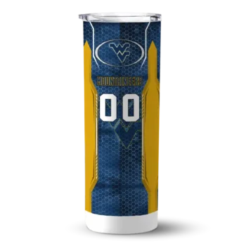 Custom West Virginia Mountaineers Stacked Diamond Blue Skinny Tumbler