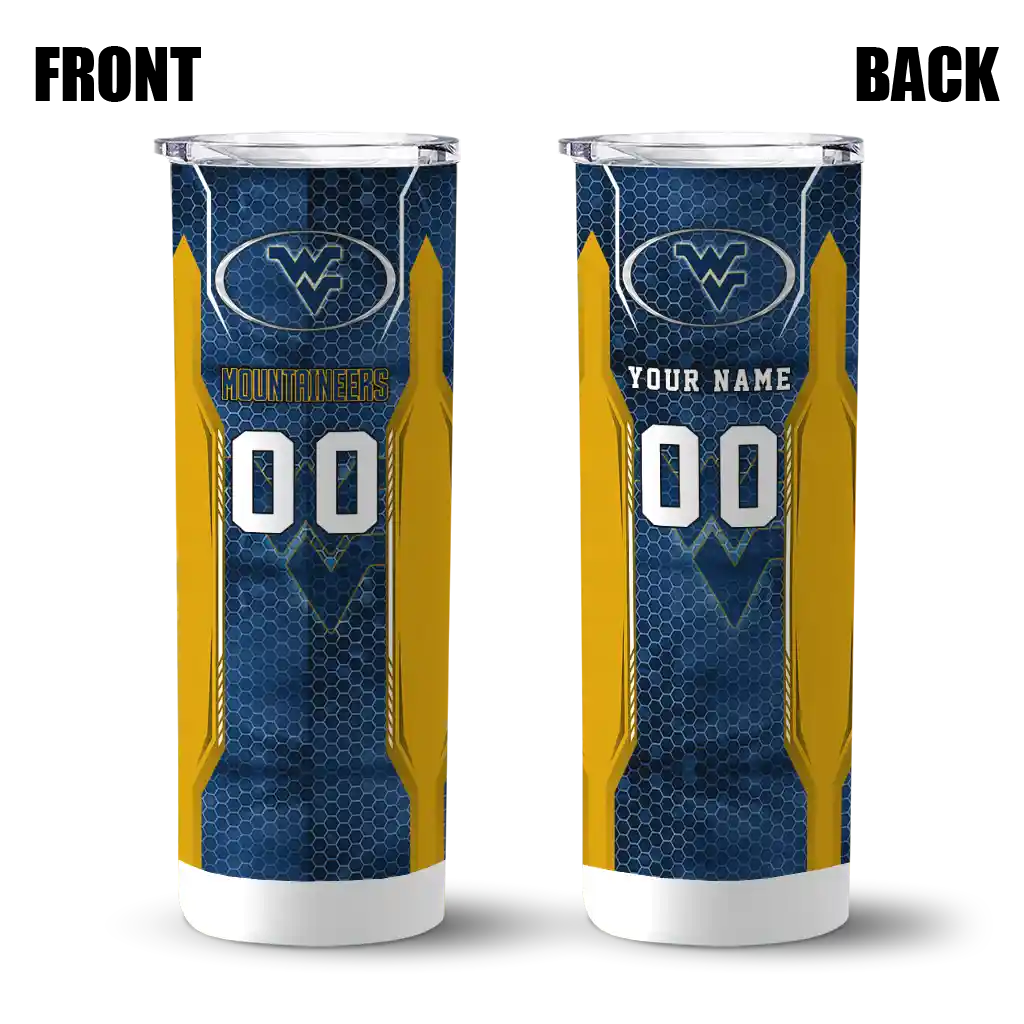 custom-west-virginia-mountaineers-stacked-diamond-blue-skinny-tumbler-fashion-forward.webp