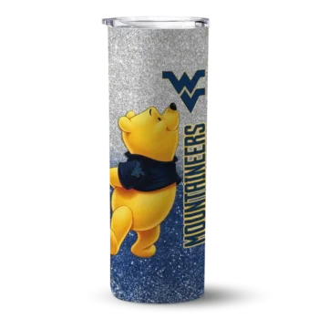 Custom West Virginia Mountaineers Winnie the Pooh Blue Gray Skinny Tumbler