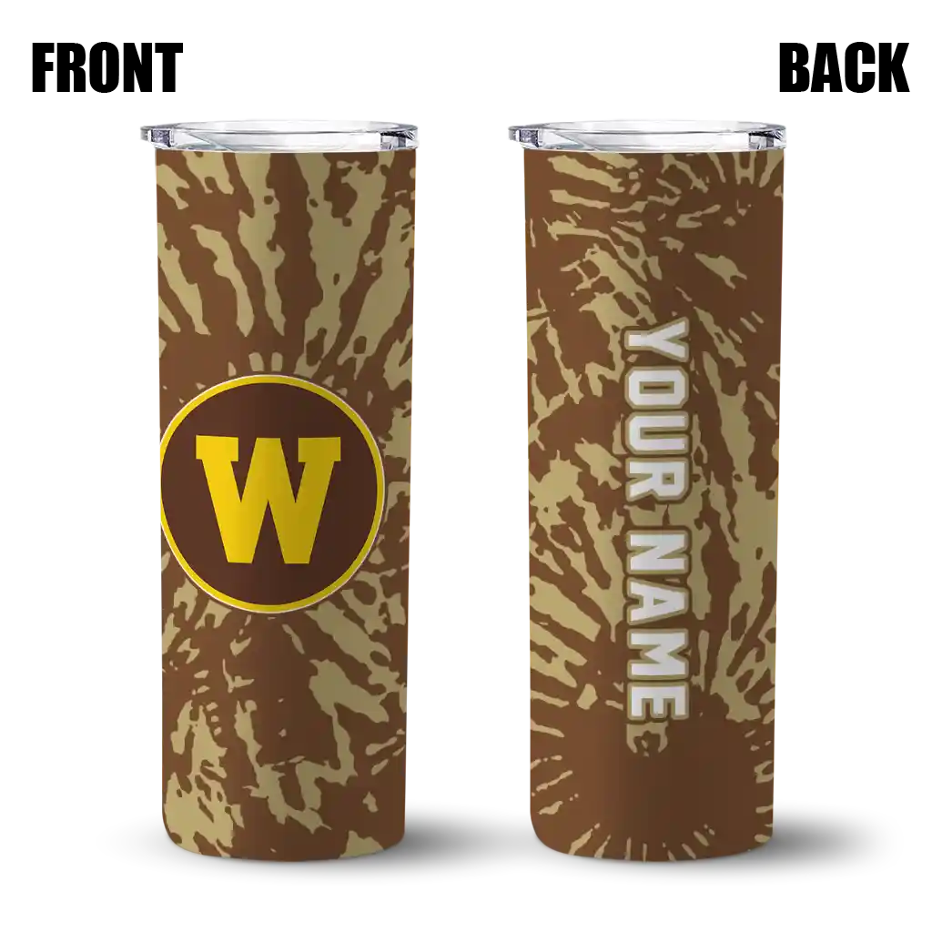 custom-western-michigan-broncos-metallic-grid-brown-skinny-tumbler-fashion-forward.webp