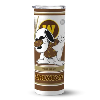 Custom Western Michigan Broncos Snoopy Dog Brown White Skinny Tumbler