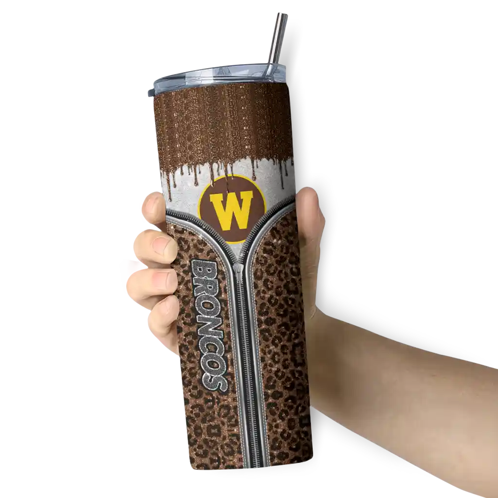 custom-western-michigan-broncos-sparkle-drip-brown-skinny-tumbler-premium-grade.webp