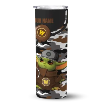 Custom Western Michigan Broncos Yoda Camo Brown Black Skinny Tumbler