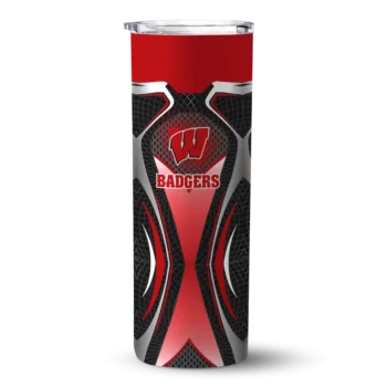 Custom Wisconsin Badgers Superman Emblem Red Black Skinny Tumbler