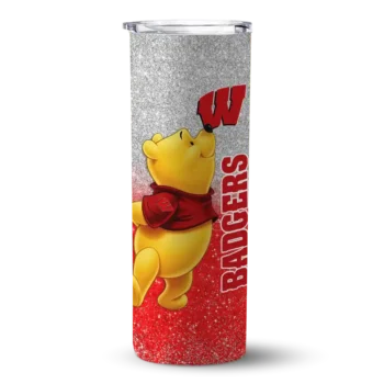 Custom Wisconsin Badgers Winnie the Pooh Red Gray Skinny Tumbler