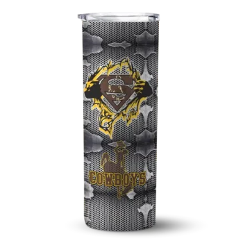 Custom Wyoming Cowboys Chevron V Brown Gray Skinny Tumbler